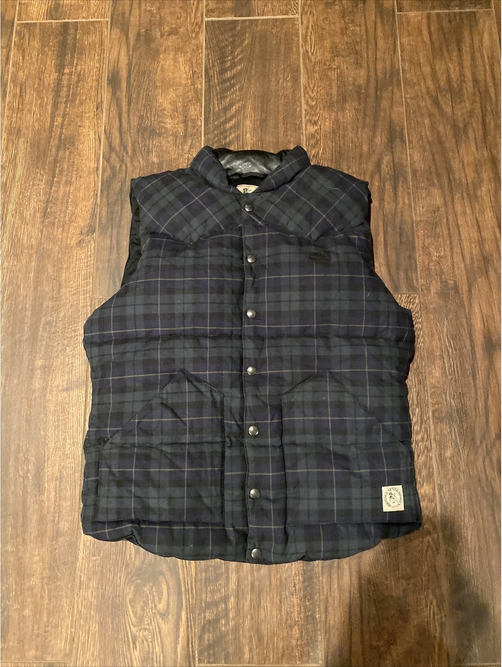 PRPS Goods & Company Men’s Down Vest Plaid Leather Inside Collar Size Large